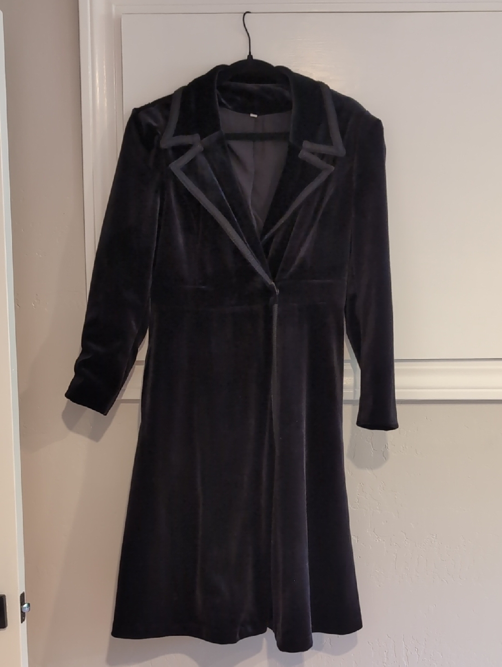 Classic Black Velour Long Coat, Small.